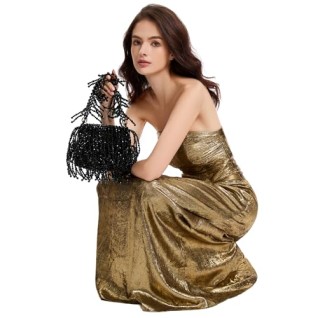 Black Beaded Fringe Clutch...