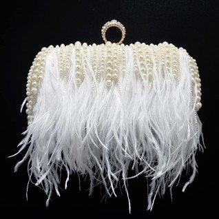 White Feather Fringe Clutch...